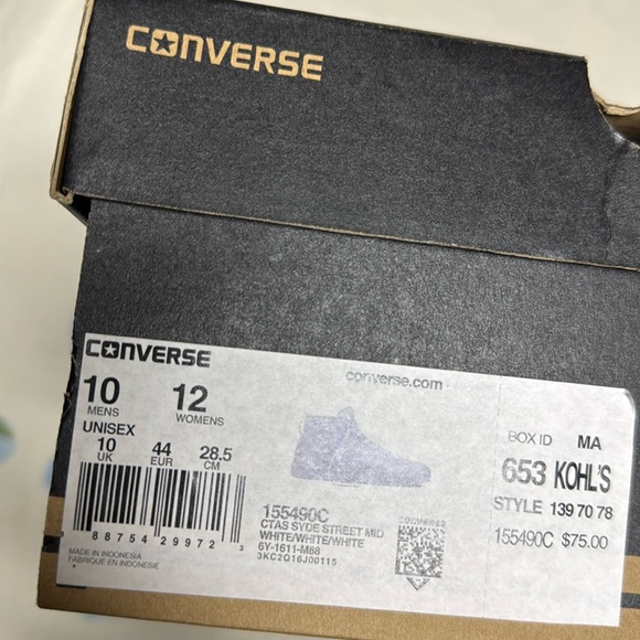 NIB Converse AllStar Chuck Taylor Syde Street Mid white sneakers Men 10 Women 12 - Picture 2 of 15